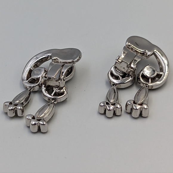 Vintage Unique Joseph Mazer Silver Tone Rhinestones Dangles Clip on Earrings - Picture 9 of 14